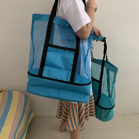 Bolsa de playa de malla con cremallera aislante, bolsa más grande, bolsa de , viaje, piscina, bolsa de playa para mujeres y Azul CUTICAT Estuche de picnic más fresco