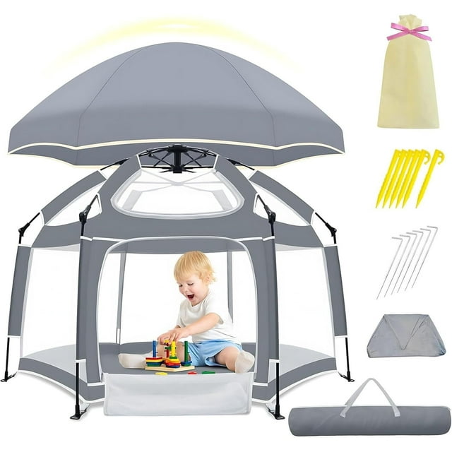 Corralito para Bebe,Corral para Bebe Plegable,área Extra Grande de Juegos para Bebe,Puede Acomodar A Varios Niños,áreas de Juego para Bebés Interiores y Exteriores,con Toldo,Bolsa de Almacenamiento
