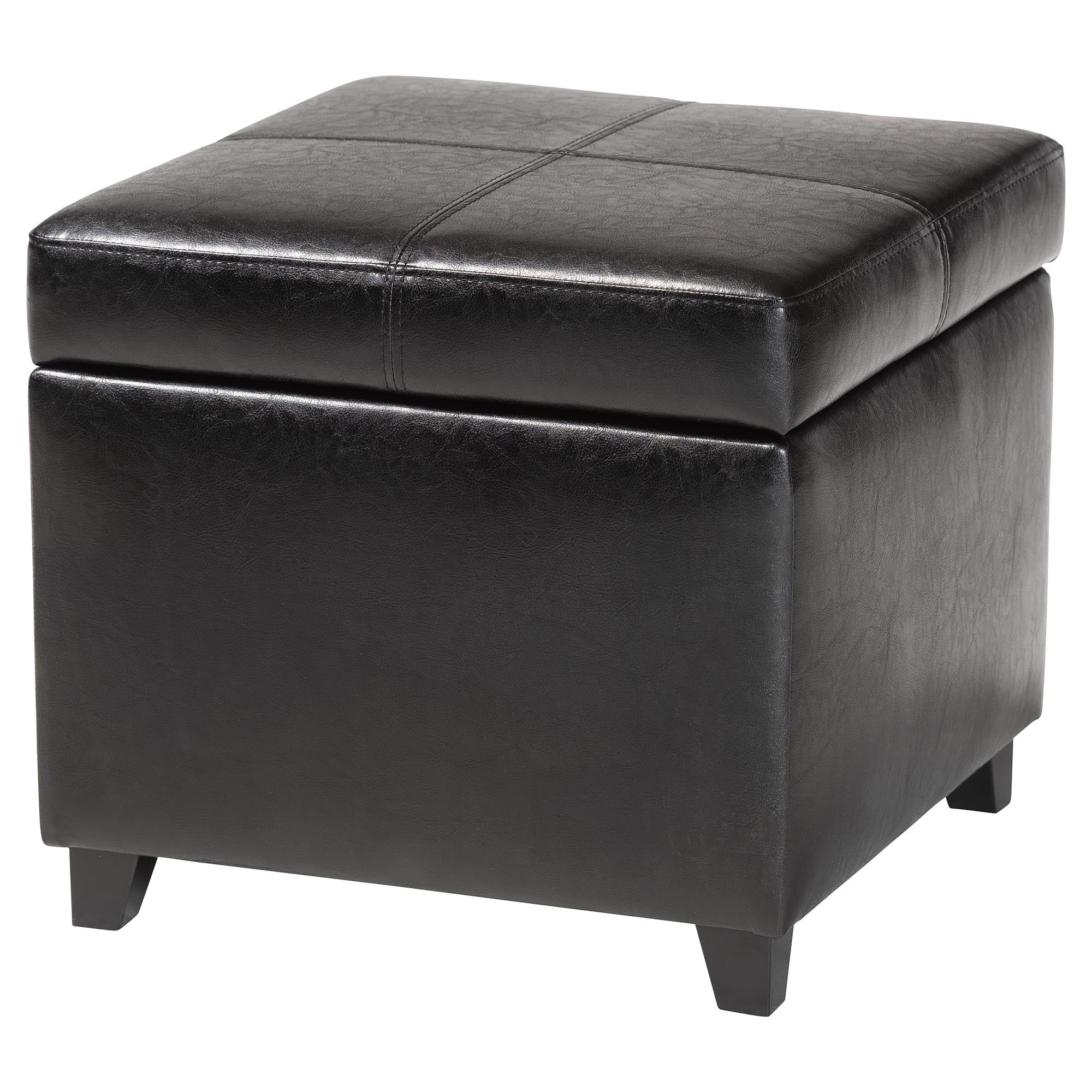 Baxton Studio Black Full Leather Storage Cube Ottoman