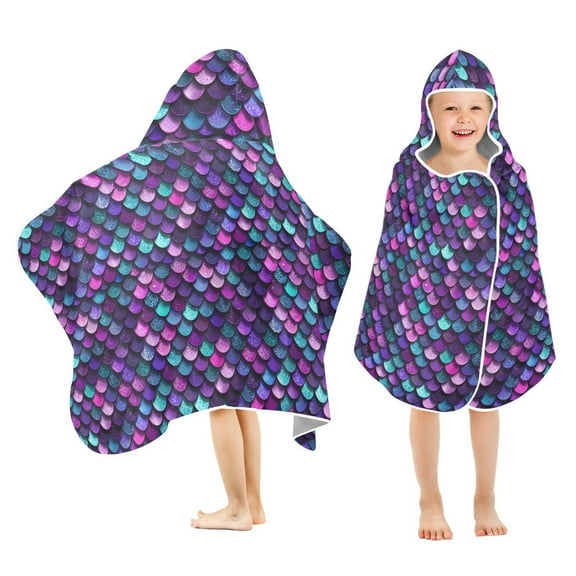 joogoo Glitter Scales Kids Hooded Beach Towel Baby Bath Towel 23.5"x50"