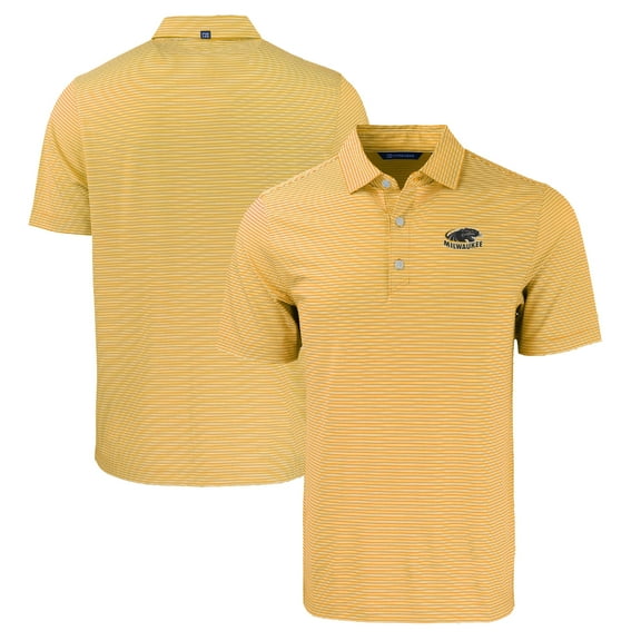 Men's Cutter & Buck  Gold/White Wisconsin-Milwaukee Panthers Forge Eco Double Stripe Stretch Recycled Polo