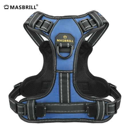 MASBRILL Reflective Dog Harness No Pull Dog Vest Harness With Handle, Breathable Padded Dog Chest Harness Adjustable for Small Medium Large Dog-Blue