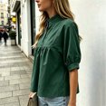 thumbnail image 6 of ClodeEU Women's V Neck Puff Short Sleeve Pleated Blouse,Casual Loose Swing Tunic Top Green,Women's Plus S, 6 of 6