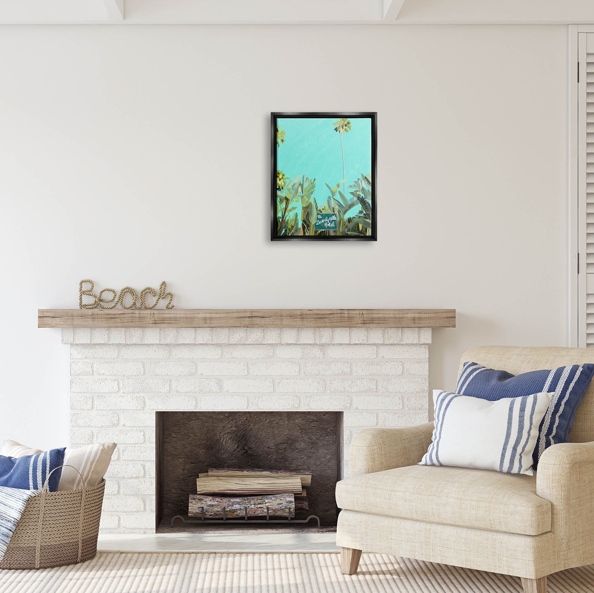 Stupell Industries Beverly Hills Hotel Tropical Palms Coastal Painting Black Floater Framed Art Print Wall Art