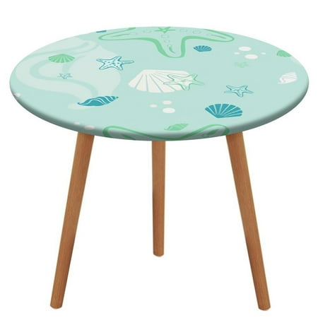 

Bybiment Round Fitted Tablecloth with Elastic Edge Beach Shells Stars Pattern Decorative Tablecloth Table Cover 39 Inch