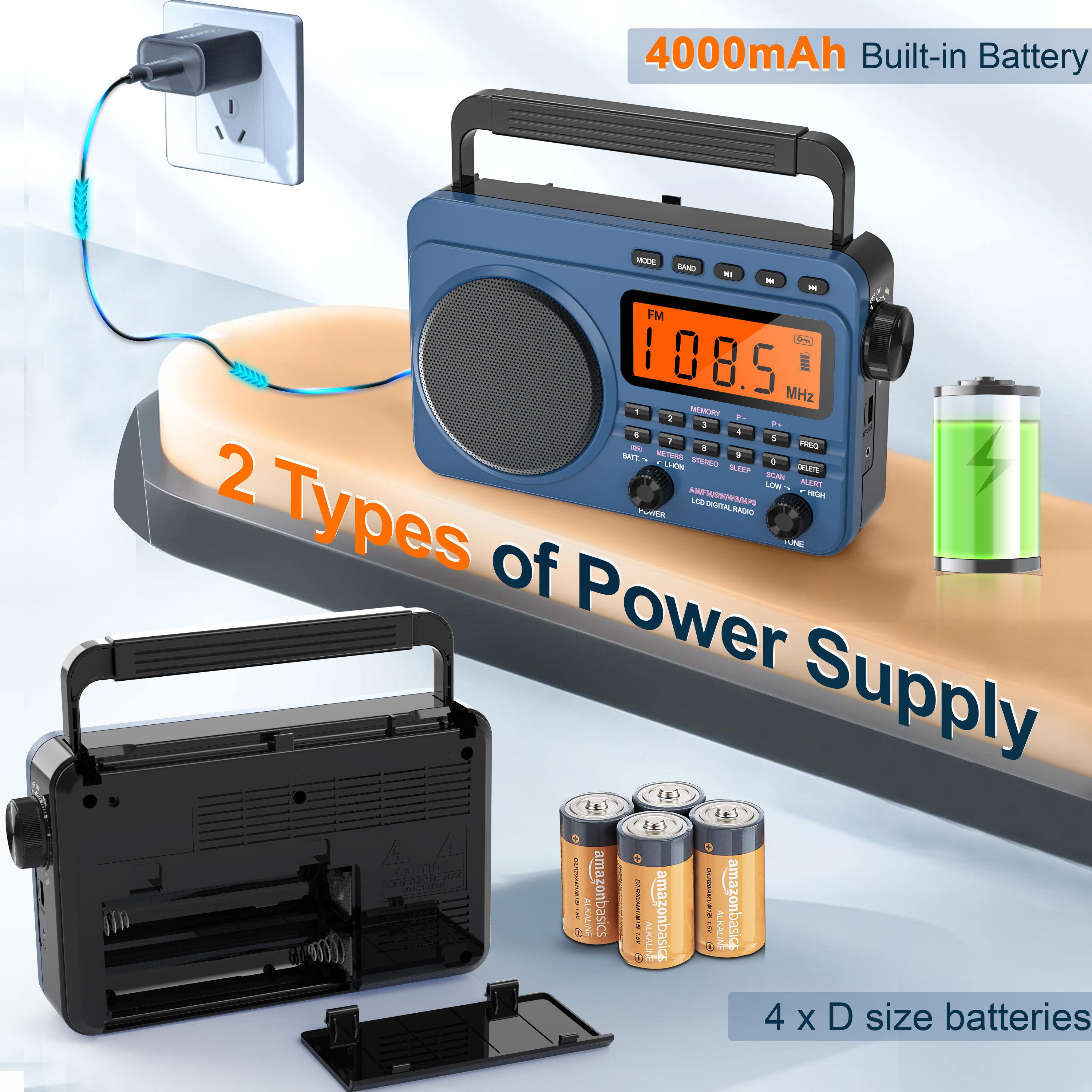 Greadio Portable AM/FM Weather Radio 4000mAh Battery photo 4