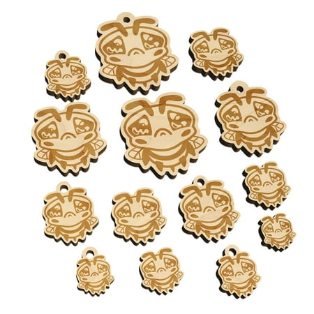 Cute Bee Sad Wood Mini Charms Shapes DIY Craft Jewelry - With Hole - 14mm (26pcs)