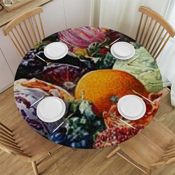 Autua Fruit Vegetables Castle Round Tablecloth Stain-Resistant Washable Indoor Outdoor Table Cloth for Restaurants Weddings Parties Picnic Dining Kitchen Farmhouse 31"-35