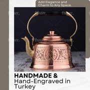 DEMMEX 1.6 Qt Heavy Gauge Solid Copper Tea Kettle – 1mm Thick Handmade Turkish Stovetop Teapot with Brass Handle (Engraved)