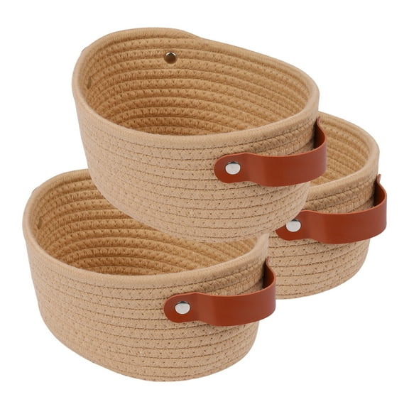 Unique Bargains 3Pcs Woven Storage Basket Khaki 9.1*7.1*3.9in
