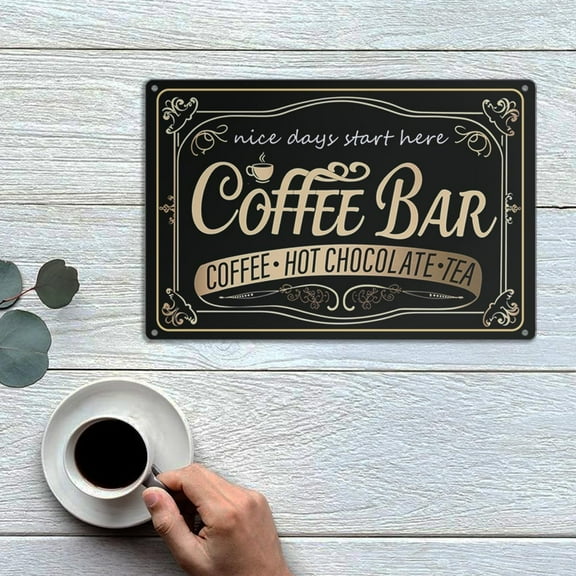 Funny Coffee Bar Sign - 6 × 8'' Vintage Metal Tin Signs with Coffee Hot Chocolate and Tea Coffee Signs for Coffee Station Home Kitchen Wall Decor Plaque Gifts, Indoor/Outdoor Use