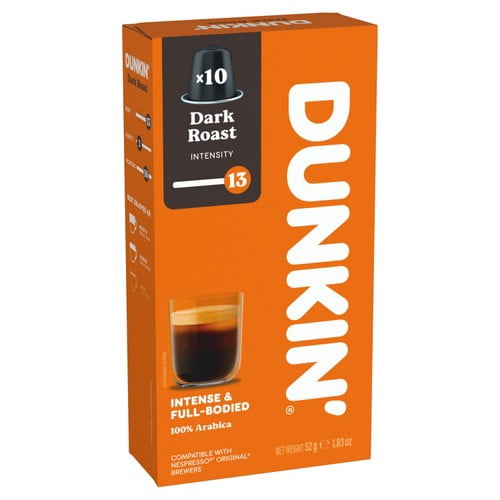 Dunkin Dark Roast Nespresso Compatible Coffee Pods, 10 pods per pack, British Import (Pack of 3)