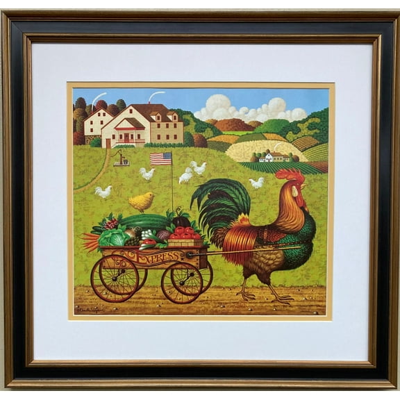 Charles Wysocki "Rooster Express " New CUSTOM FRAMED Art Americana Farm Rural Generic