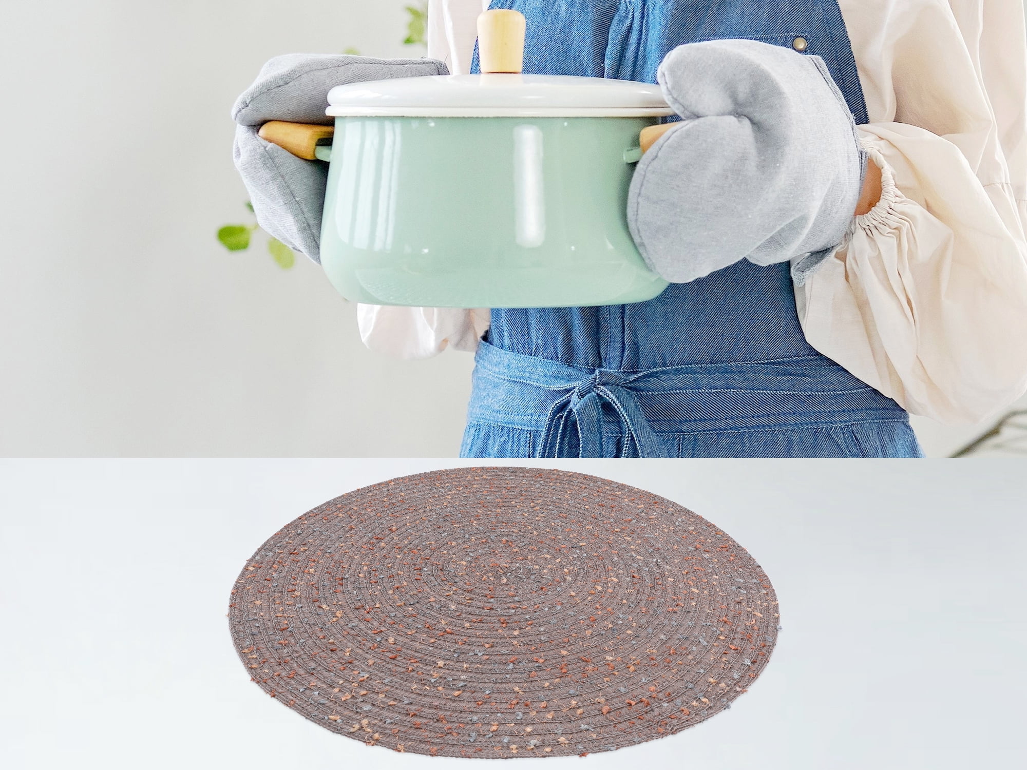 Unique Bargains Rustic Set of 6 Round Placemats for Dining Table Decor Coffee