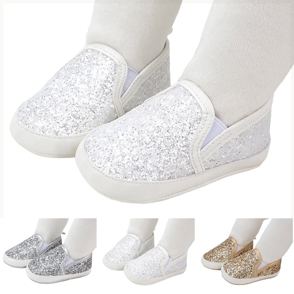 Dakaela 0-15M Infant Baby Girls Boys Canvas Shoes Toddler Sequin Slip on First Walker Crib Sneakers Newborn Casual Moccasins Gold