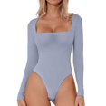 thumbnail image 1 of YDLCAFD New Square Neck Long Sleeve Sexy Double Layered Button Down Jumpsuit Solid Color Jumpsuit Base Layer S, 1 of 4