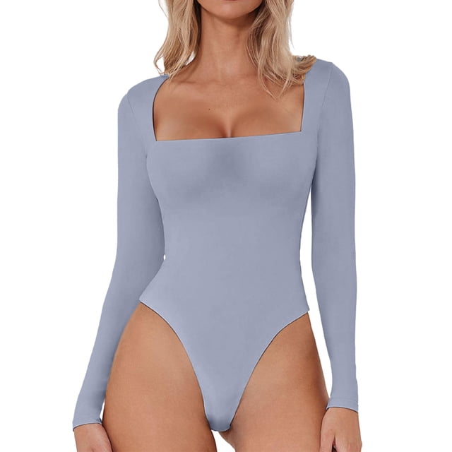YDLCAFD New Square Neck Long Sleeve Sexy Double Layered Button Down Jumpsuit Solid Color Jumpsuit Base Layer S