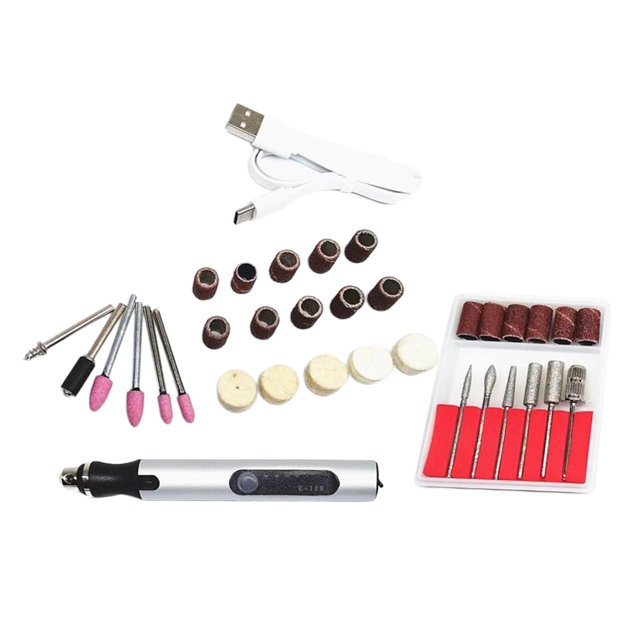 Mini Taladro Inalámbrico Taladro Eléctrico USB Recargable Taladro Inalámbrico Rotatorio 35 piezas de plata kusrkot taladro de uñas