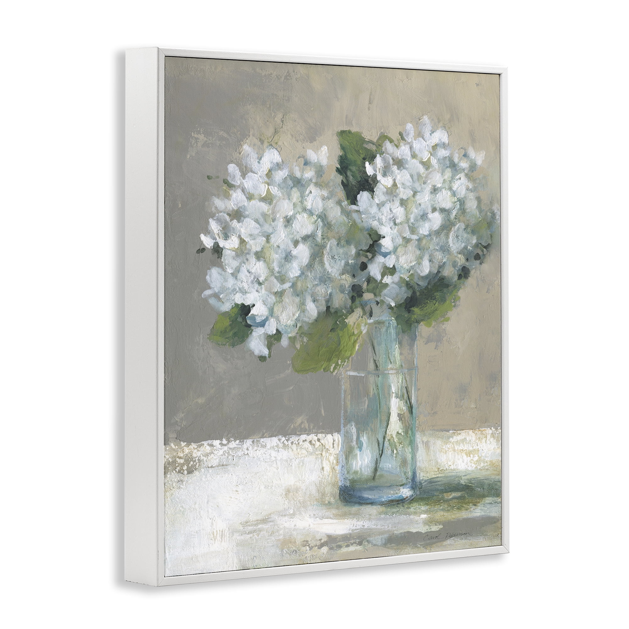Stupell Industries White Hydrangeas Glass Vase White Framed Giclee Art, design by Carol Robinson