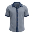 thumbnail image 6 of JPVDPA Summer Tops for Men Short Sleeve Patchwork Button Down Shirts Cotton Linen Collared Blouses Gray L, 6 of 7