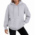 thumbnail image 2 of Womens Solid Trendy Hoodies Fall Casual Long Sleeve Hooded Sweatshirts Loose Comfy Trendy Pullover Tops with Pockets, 2 of 5