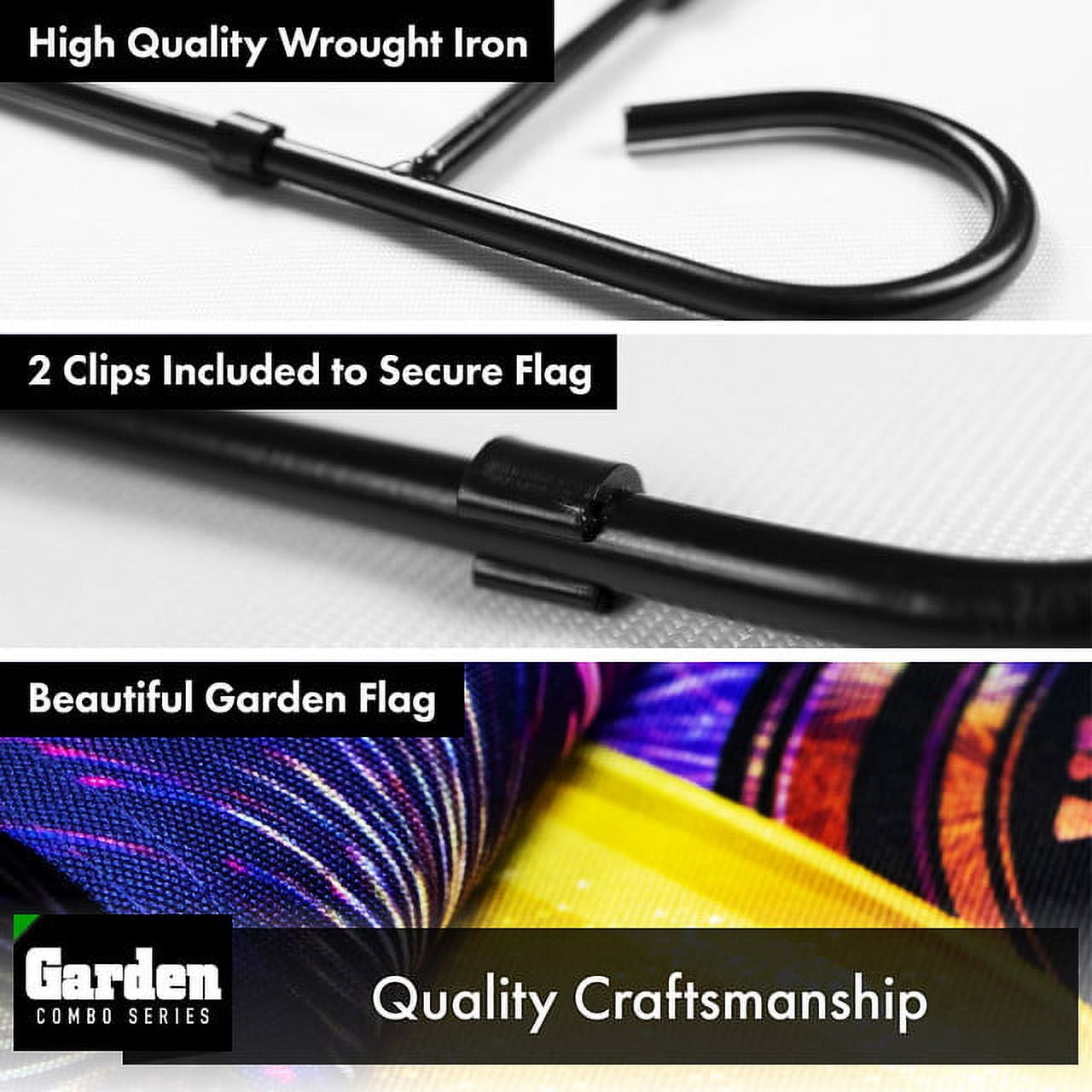 G128 Sets: 36"x16" Garden Stand Stake AND 12"x18" Garden Flag New Year Set Fireworks and Champagne