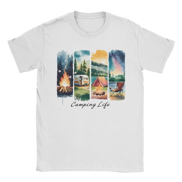 Camiseta gráfica Let's Go Camping para senderismo, viaje, montañas, para campistas, regalo para amantes del campamento, camisetas