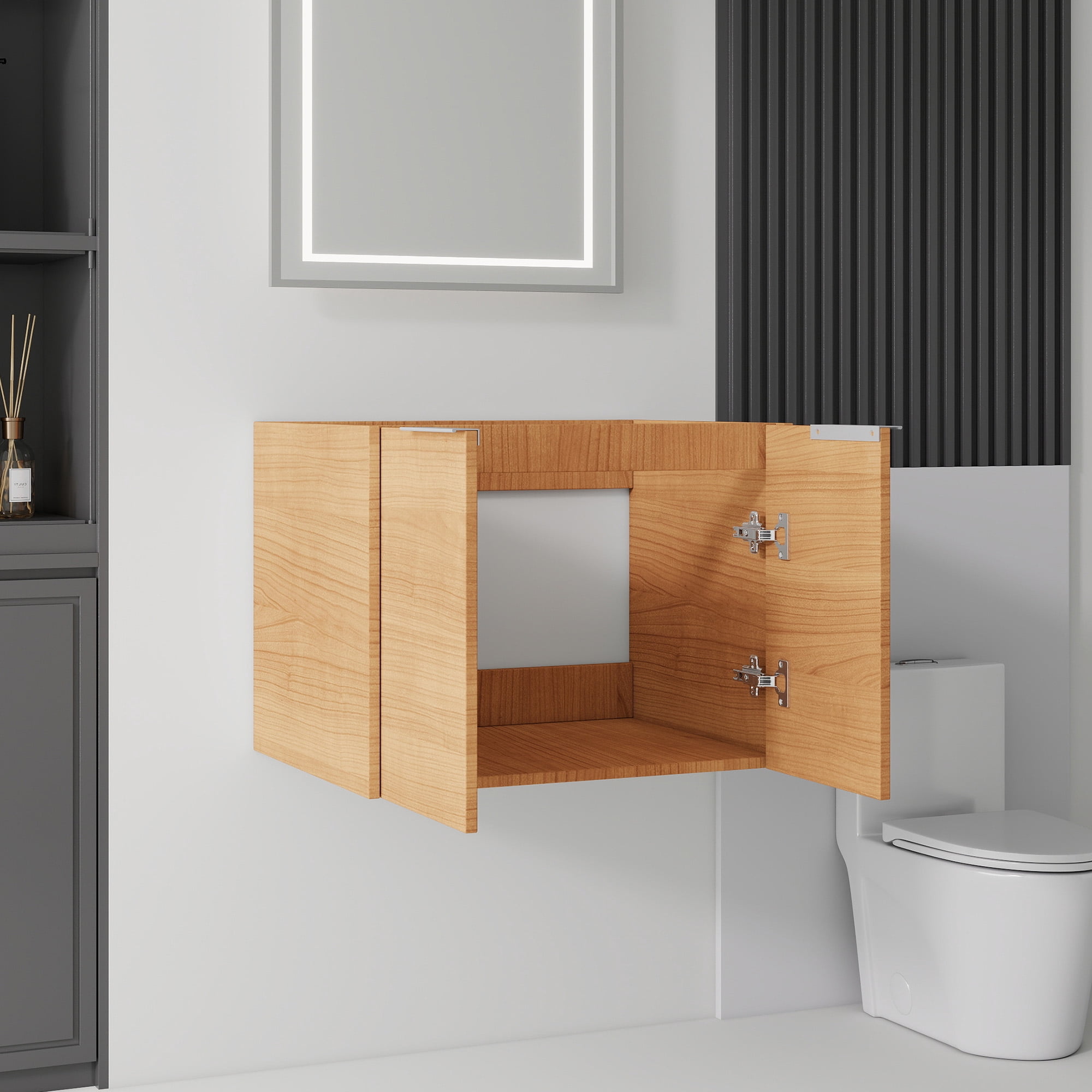Leumius 24" Floating Bathroom Vanity Cabinet,Soft-Close Double Doors,Wall-Mounted,Cabinet Only,Oak