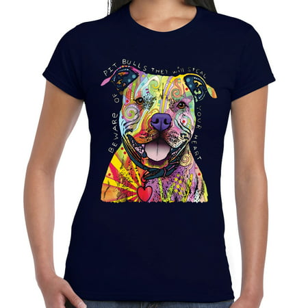 Beware Pitbulls Tshirt Dean Russo Colorful Pet Dog Lover Women Tee Tank Top (Best Food For Blue Nose Pitbull)