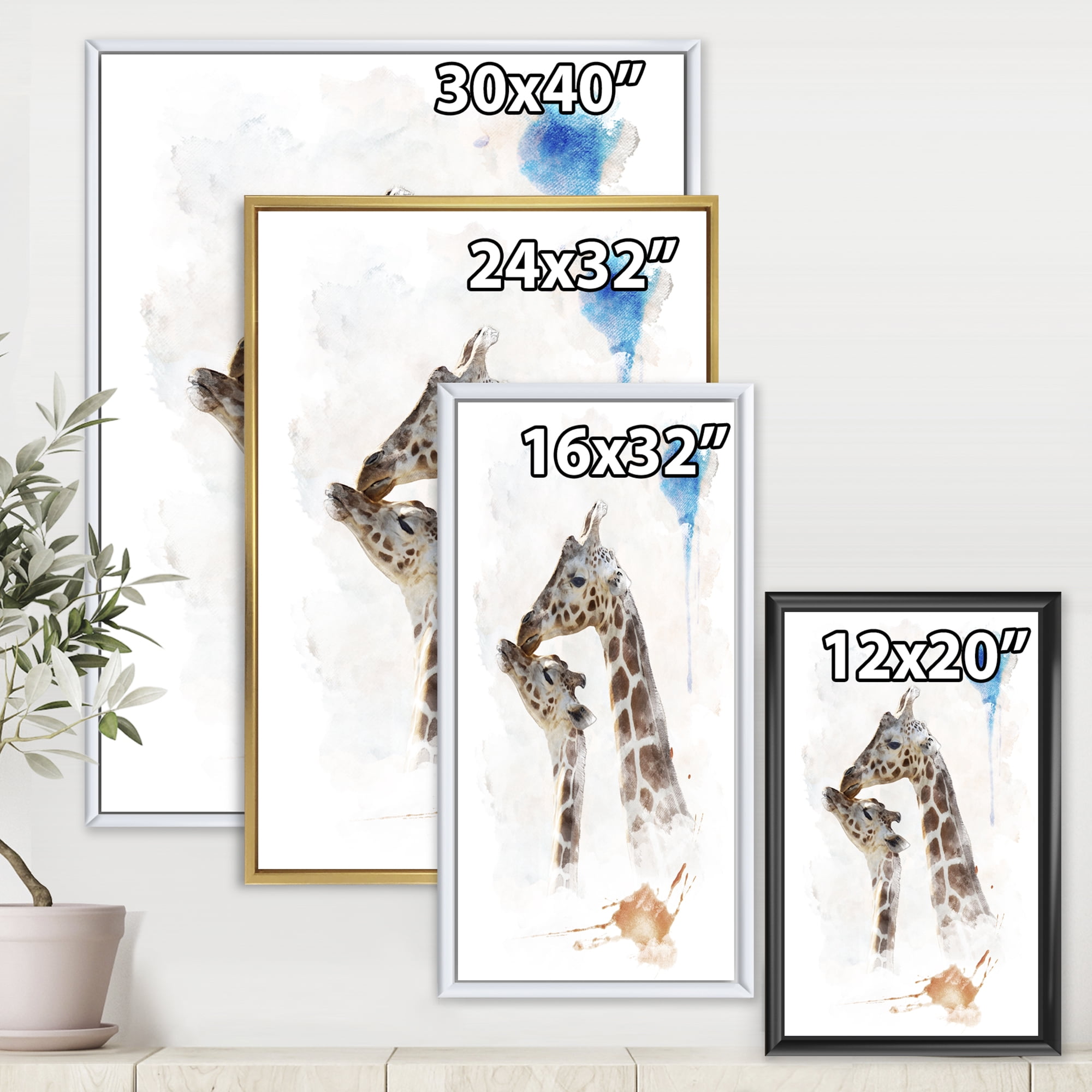 Designart 'Portrait of A Child and Giraffe' Farmhouse Framed Canvas Wall Art Print