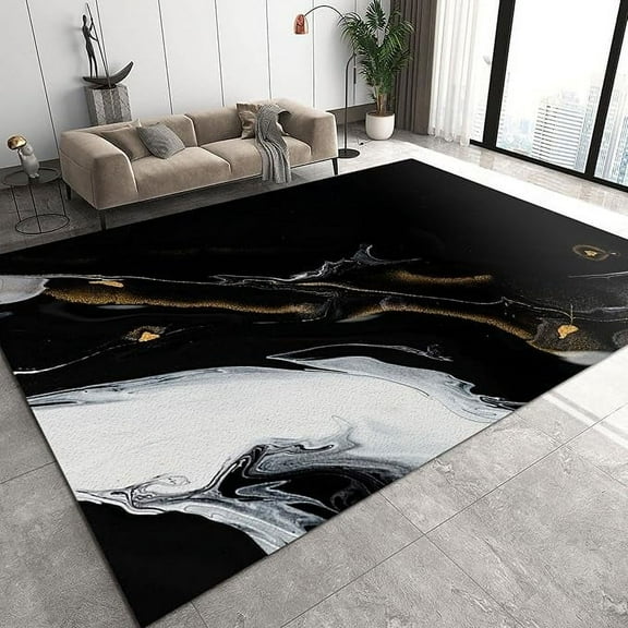 Abstract Personality Black Background Area Rug, Modern Minimalist Print Carpet, Indoor Non-Slip Kids Rugs, Washable Breathable Durable Carpet For Front Entrance Floor Decor 3 x 4ft