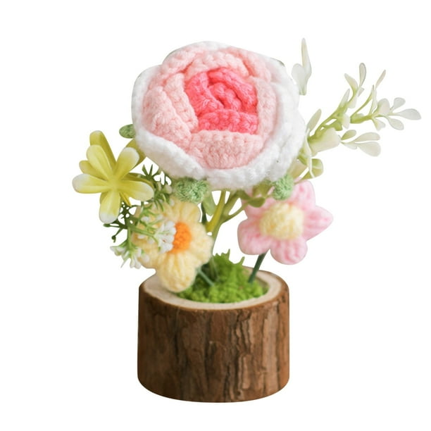 Adorno de mesa con ramo de flores de ganchillo hecho a mano para decorar el escritorio del hogar, ideal para regalar en una inauguración de casa