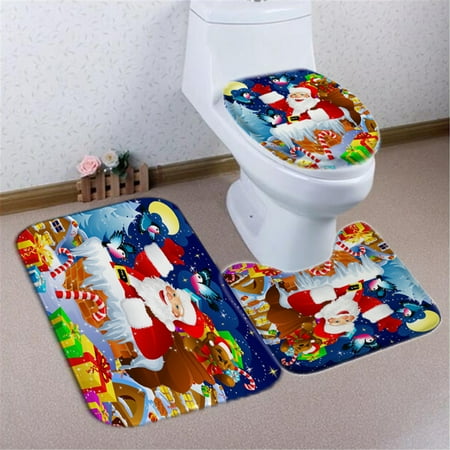 Cover Door Lid - 3Pcs Santa Claus Christmas Bathroom Set Pedestal Rug + Lid Toilet Cover + Non-slip Bath Mat Doormat Carpet
