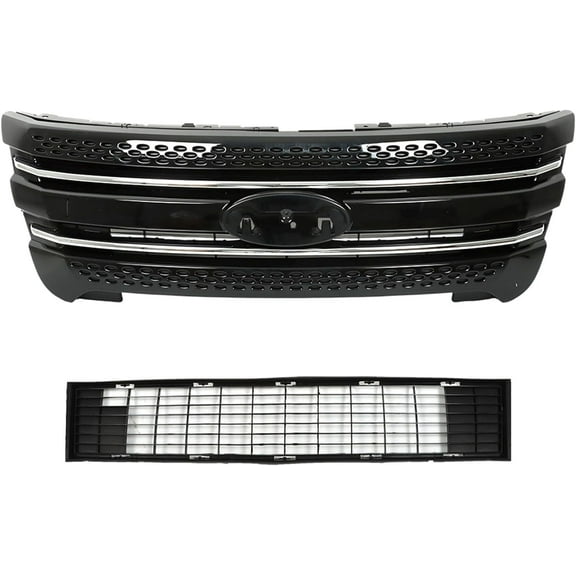 labwork Front Bumper Hood Grille Upper Glossy Black Mesh Style Replacement for 2011-2015 Explorer