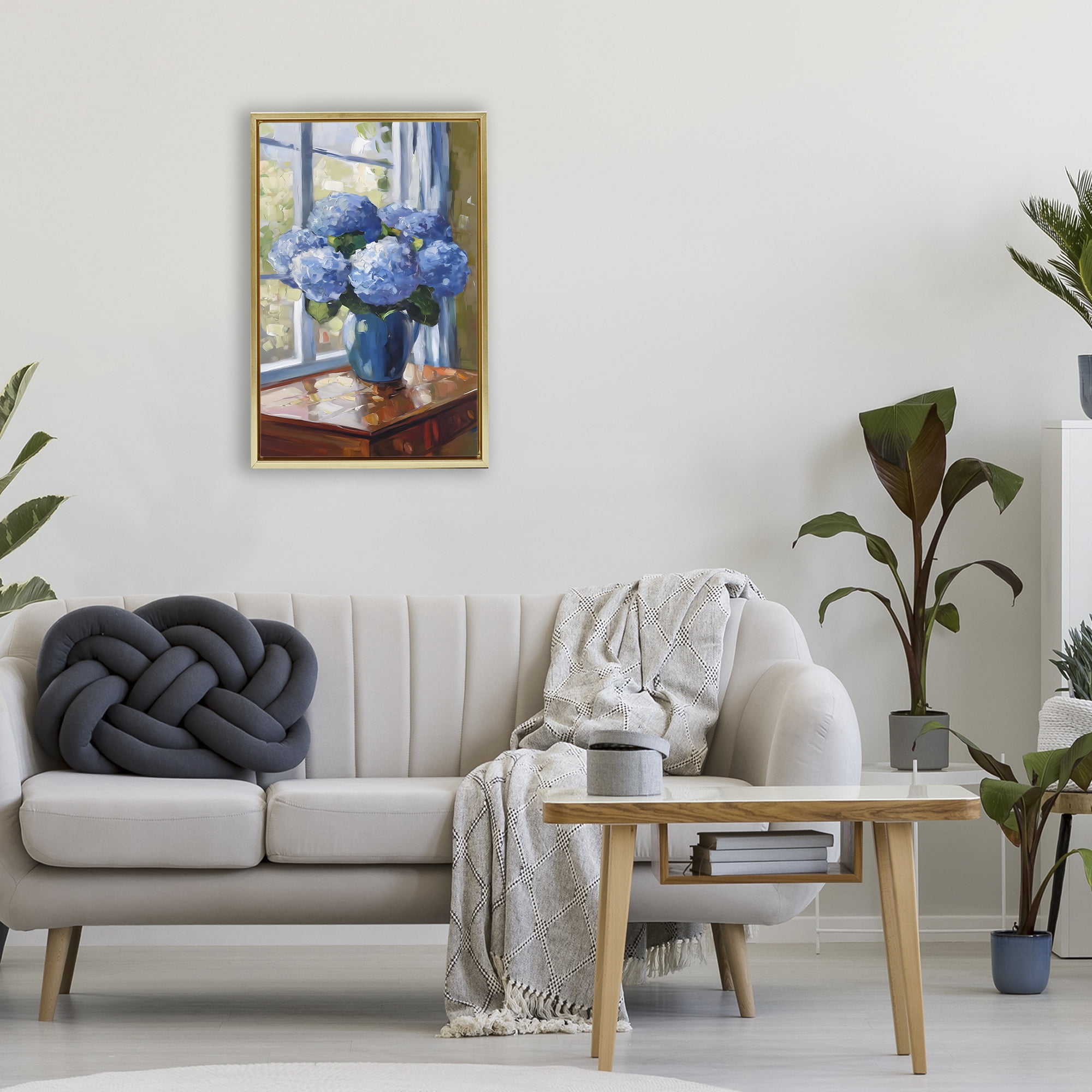 Stupell Industries Winter Hydrangeas by Window Gold Framed Floater Canvas Wall Art, design by Creative Studio