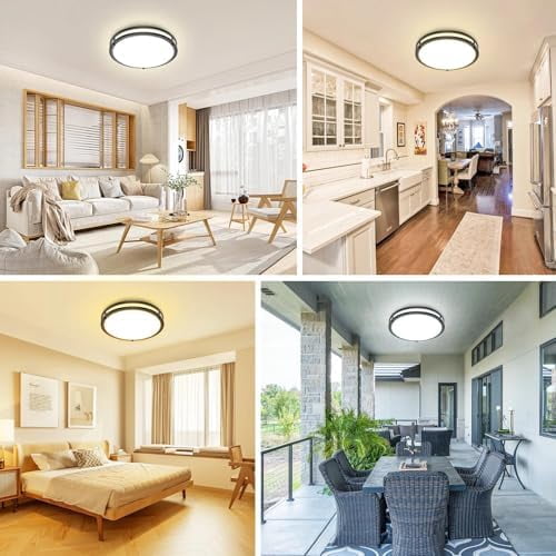 10" Flush Mount Ceiling Lights, 18W Dimmable LED Ceiling Light 3000K-6500K Adjustable, Black Lighting Fixture for Closet Kitchen Hallway Bathroom-2 Pack, Black