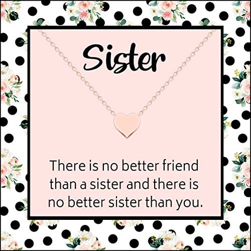 Sister Necklace Jewelry Gifts From Sister or Brother, Plain Small Valentine Heart Pendant Necklace on Card ''There Is No Better Friend Than a Sister'' Big Little Sis Gifts (Rose Gold Tone) -