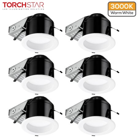 TORCHSTAR 4 Inch LED Dimmable Baffle Recessed Downlight Kit  CRI 90+ 3000K Warm White Recessed Retrofit Kit  10W 650lm  ETL  Energy Star Listed  Air Tight & IC Rated  5 Years Warranty  Pack of 6