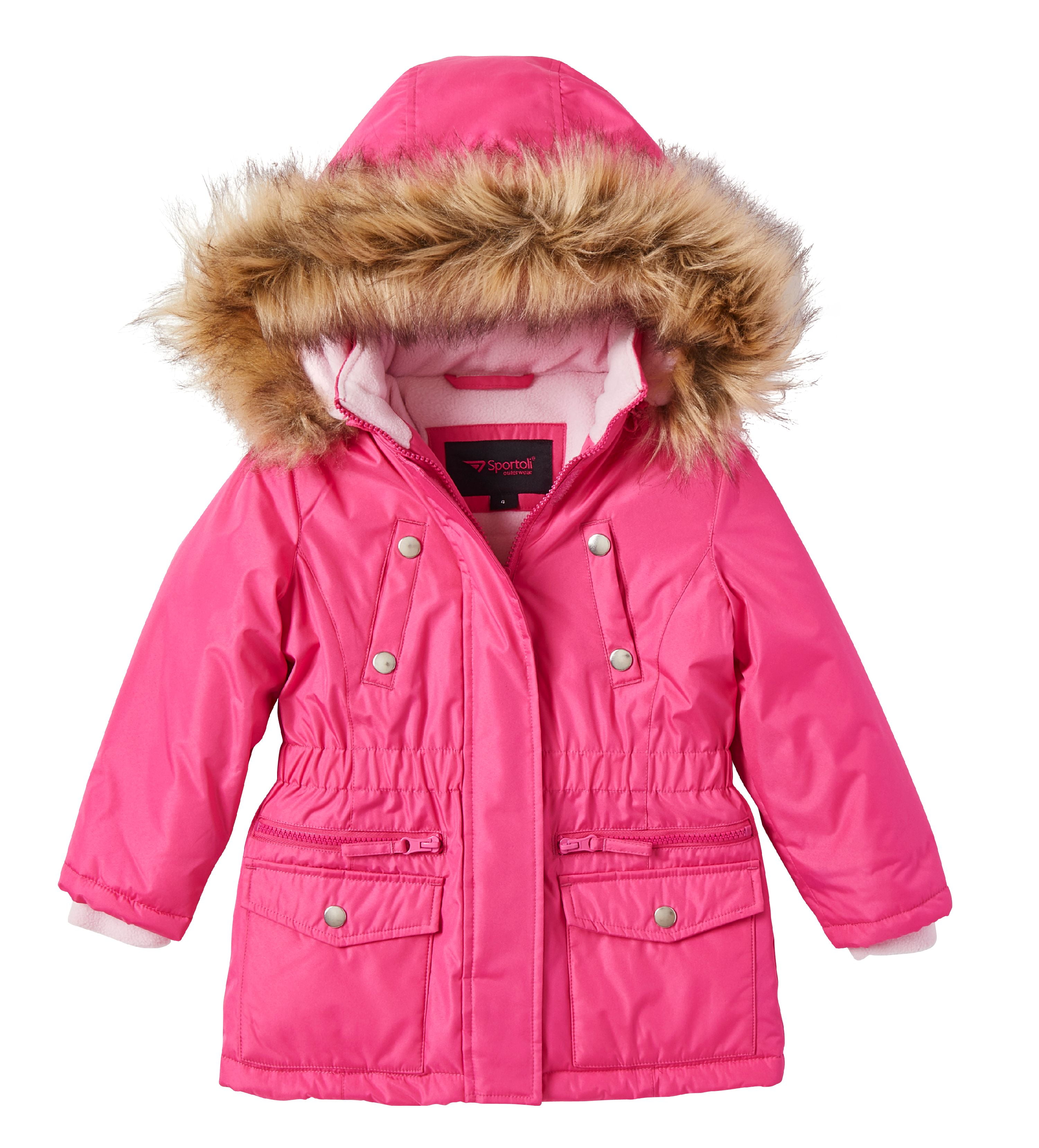 Girls Fleece Lined Heavy Winter Anorak Jacket Coat Faux Fur Trim Zip-Off Hood