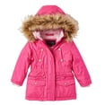 thumbnail image 2 of Girls Fleece Lined Heavy Winter Parka Jacket Coat Faux Fur Trim Zip-Off Hood - Fuchsia (6X), 2 of 7