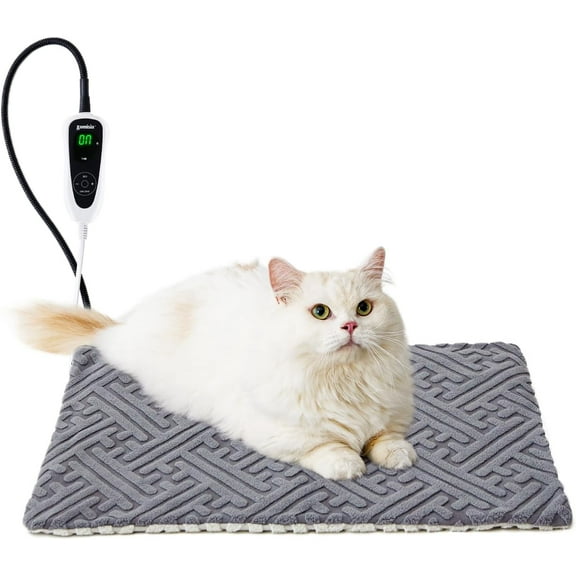 Cat Heating Pad - 11 Adjustable Temperature and 25 Timer Options, Heated Cat Bed Indoor Waterproof with Chew-Resistant Cord for Small Dogs, 17.5x14 Inch