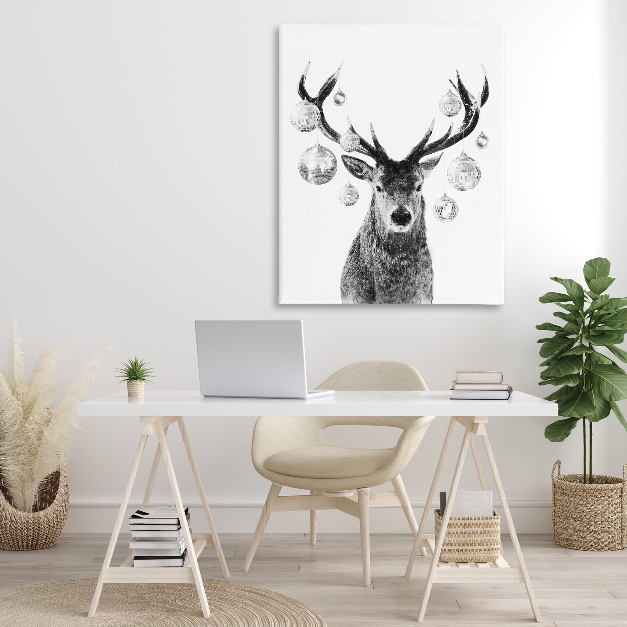 Stupell Industries Deer with Disco Balls Animals & Insects Painting Gallery Wrapped Canvas Art Print Wall Art, 36 x 48