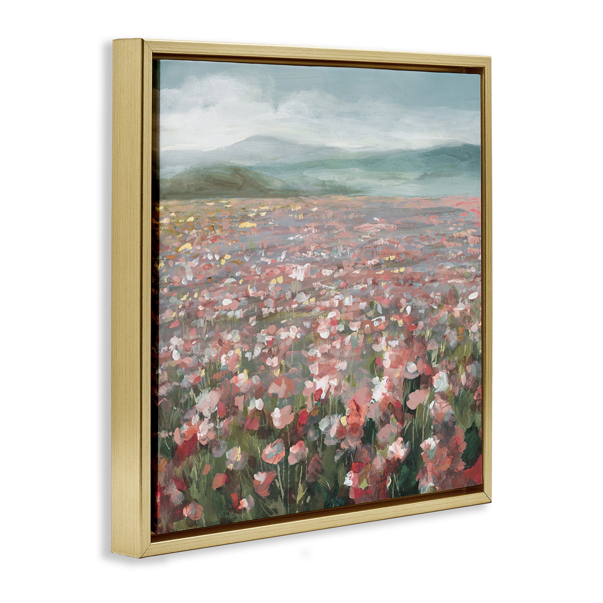 Stupell Industries Soft Headland Wildflowers Landscape Painting Gold Floater Framed Art Print Wall Art, 18 x 18