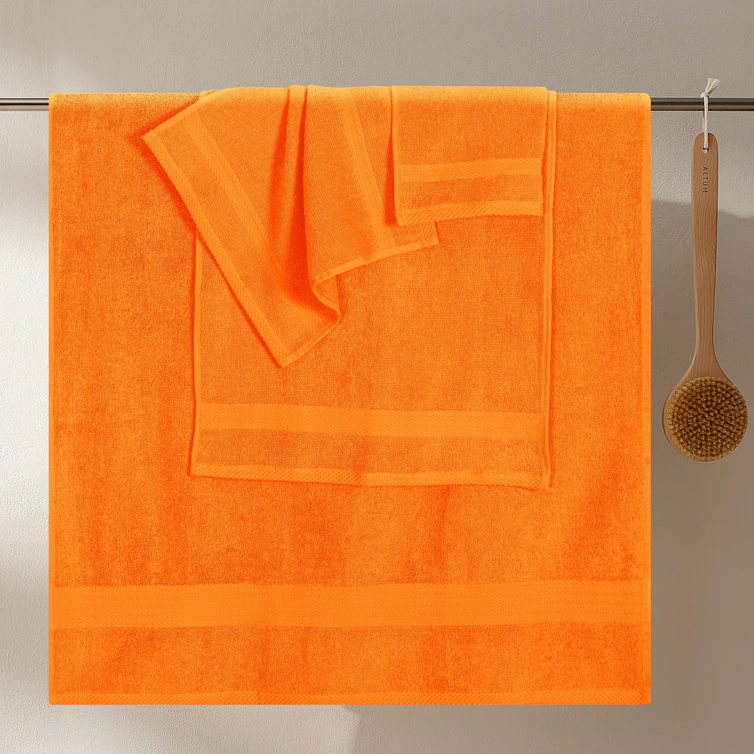 MyOwn Ultra Soft 8-Piece Towel Set - 100% Pure Ringspun Cotton, Contains 2 Oversized Bath Towels 27x54, 2 Hand Towels 16x28, 4 Wash Cloths 13x13 - Ideal for Everyday use, Hotel & Spa - Orange