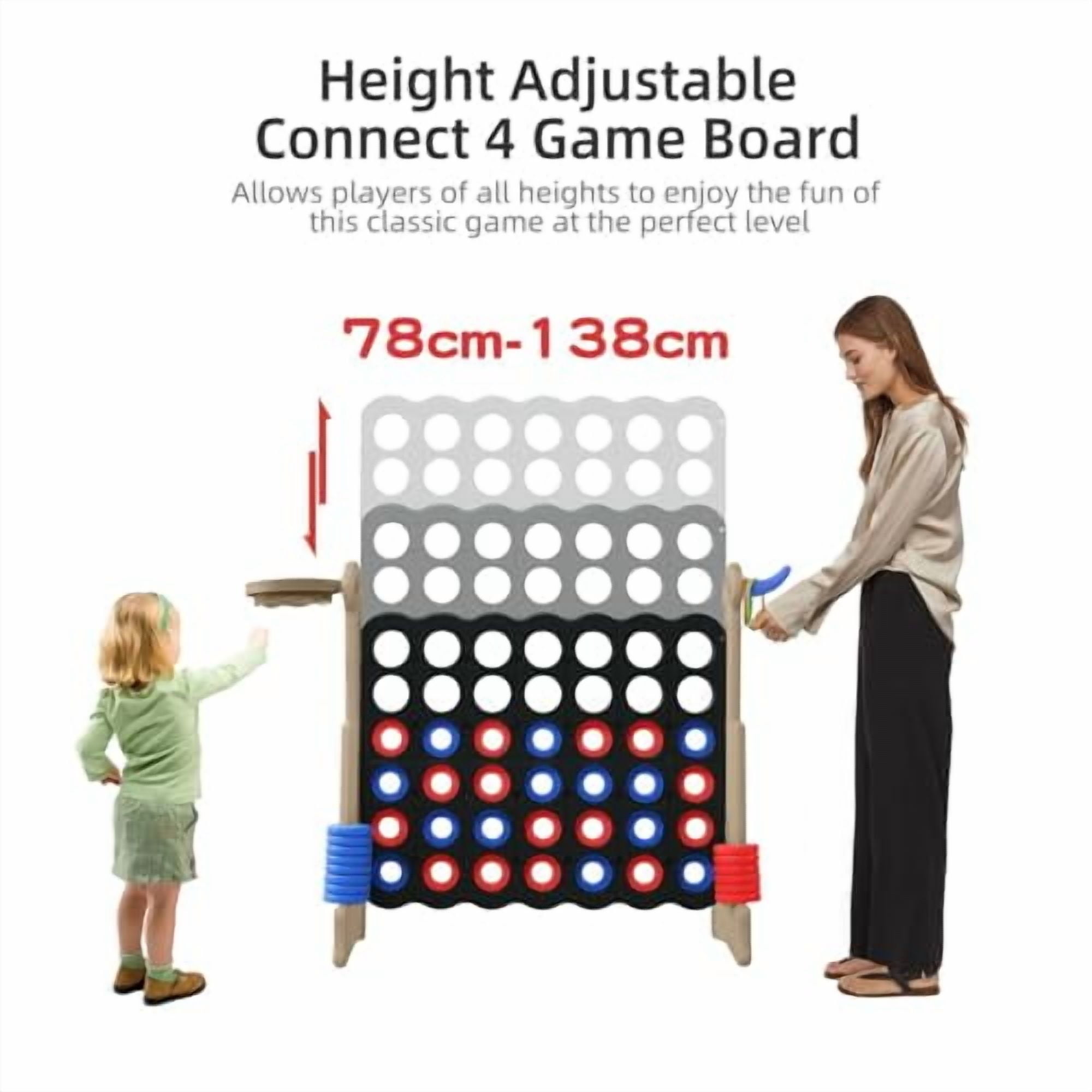 UNICOO® Height Adjustable Connect 4 Game Stand, 4 in A Row Game with Basketball Hoop, Ring Toss, Carrying Bag, Indoor Outdoor Yard Game, Parties & Family Gatherings (Black & Gray)