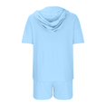 thumbnail image 6 of Plebaso Women's Jogger 2 Piece Outfits Short Sleeve Hoodie Tops and Shorts Sweatsuits Lounge Sets, 6 of 7