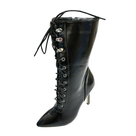 

DVKOVI Wide Width Boots for Women Calf High Boots for Women Women s Winter Fashion American Style Lace Up High Heels Pointed Skinny Heel Non Slip Boots High Heel Boots for Women Black 40