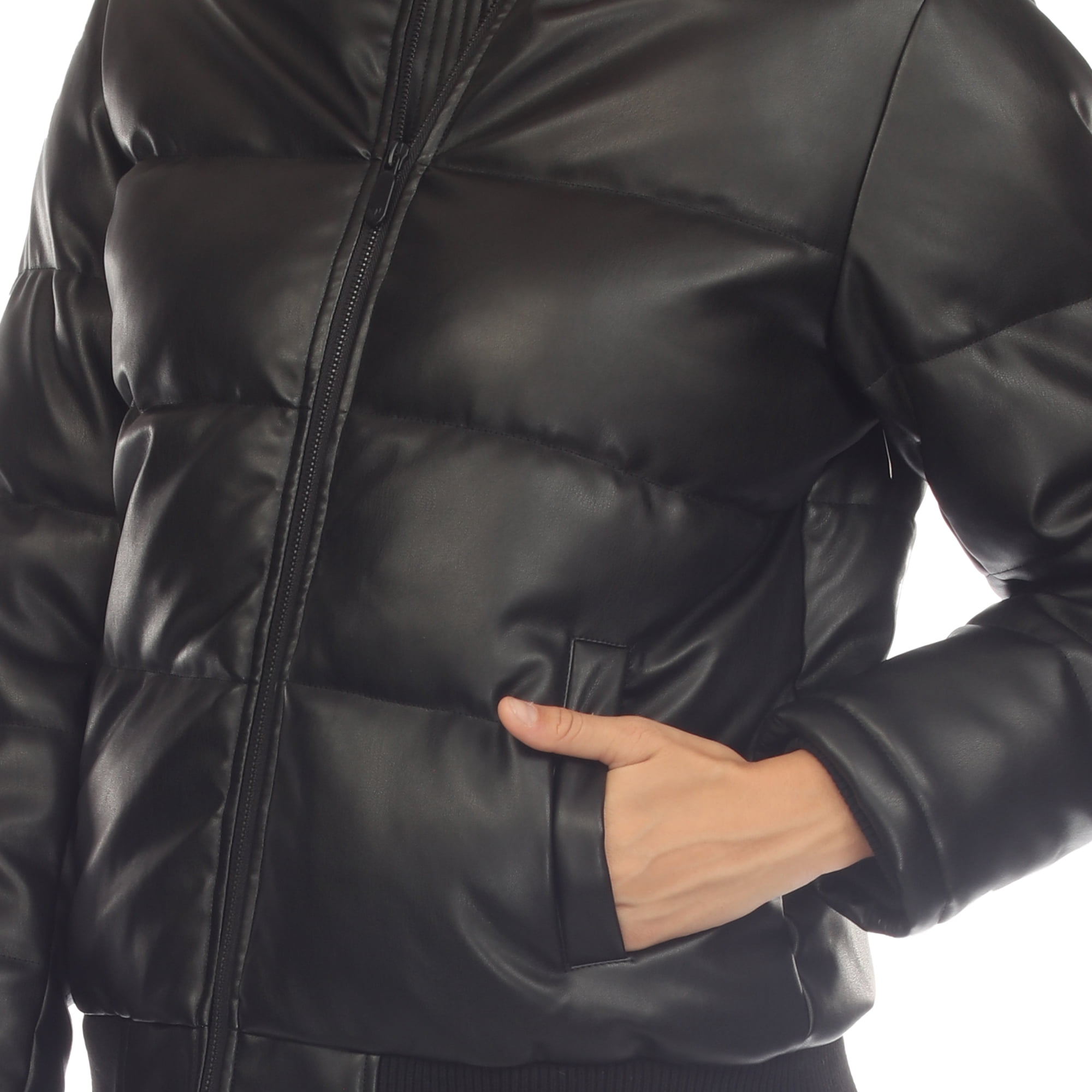 White Mark Fashion's Faux Leather Puffer Jacket