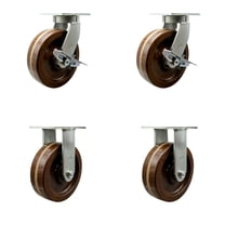 8 Inch Heavy Duty High Temp Phenolic Swivel Caster Set 2 Brakes 2 Rigid SCC