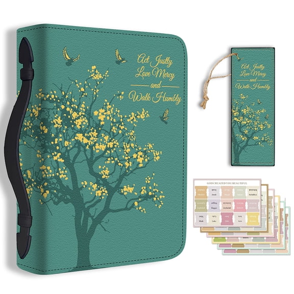 1pc Large Bible Cover 20.3x28.5x5.9cm PU Leather Book Protector Case with Bookmark Tree of Life Bible Carrying Case